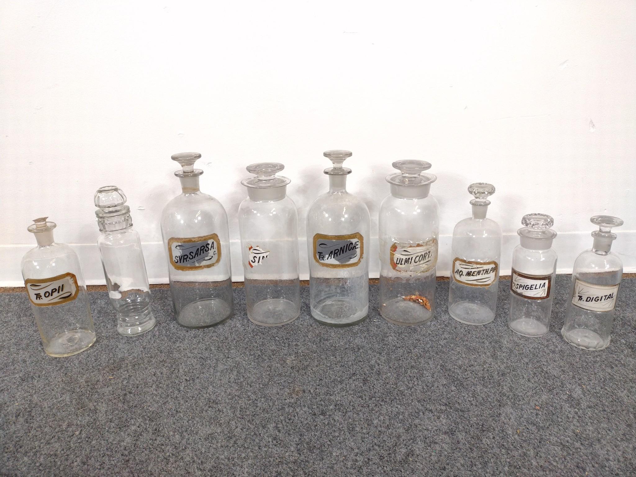 12 Antique and Vintage Glass Apothecary Bottles