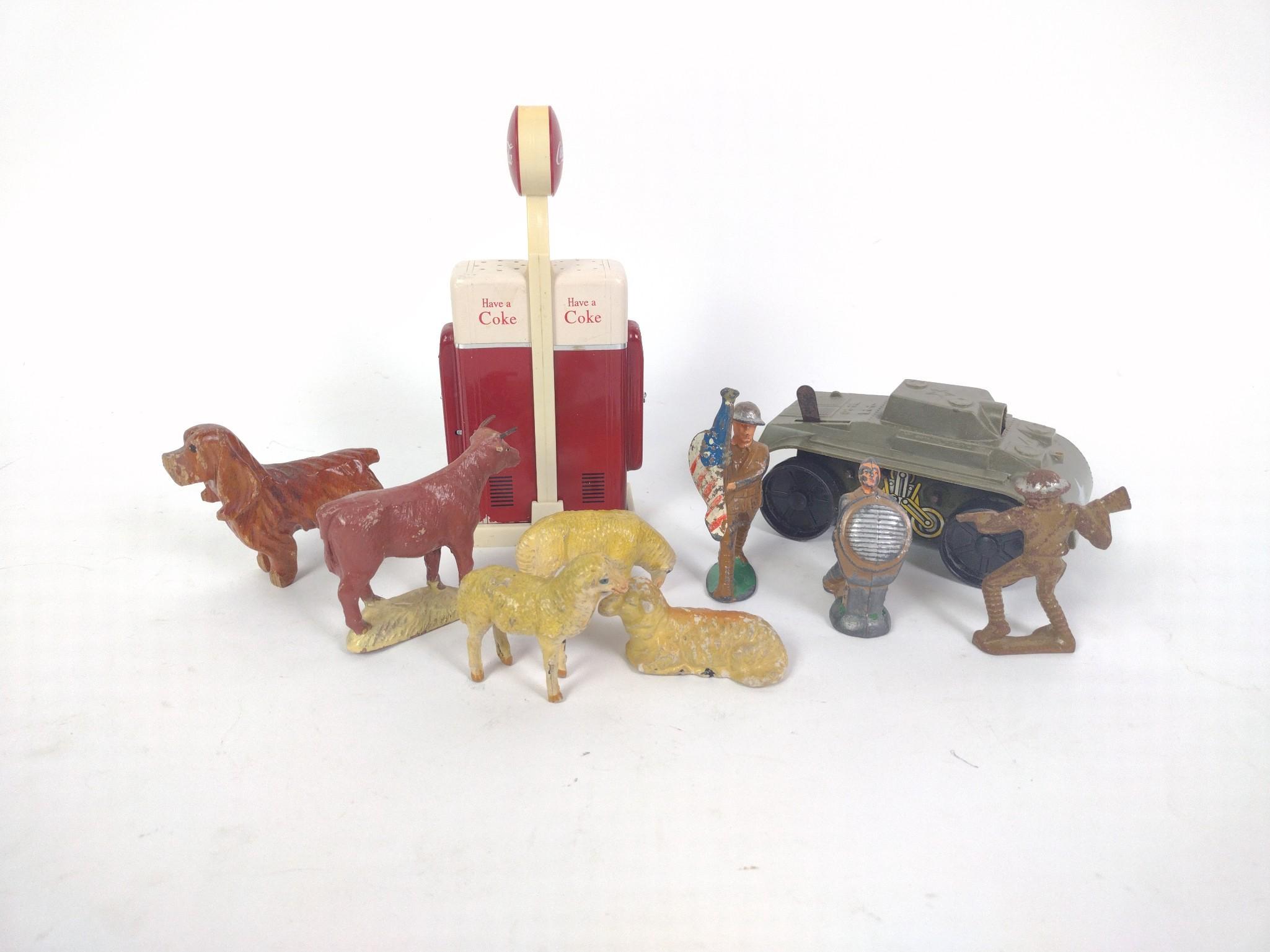 10 Vintage Cast Lead Toys and Coca-Cola Dispenser Model