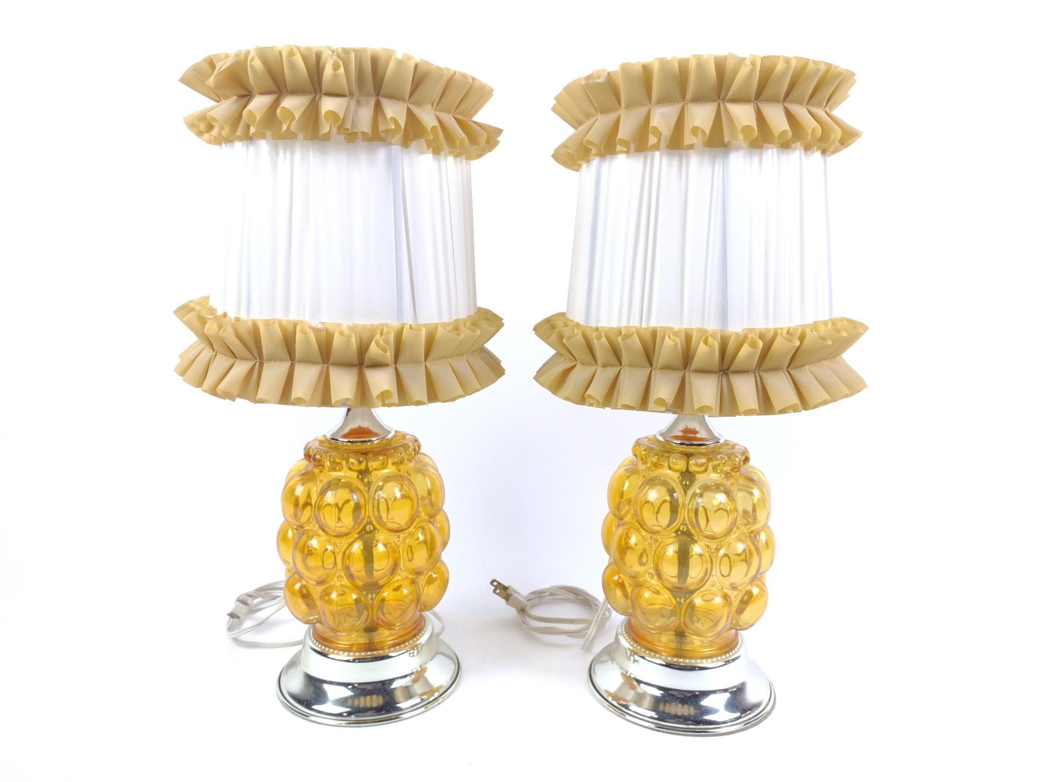 Pair of Mid-Century Modern Amber Bubble Lamps