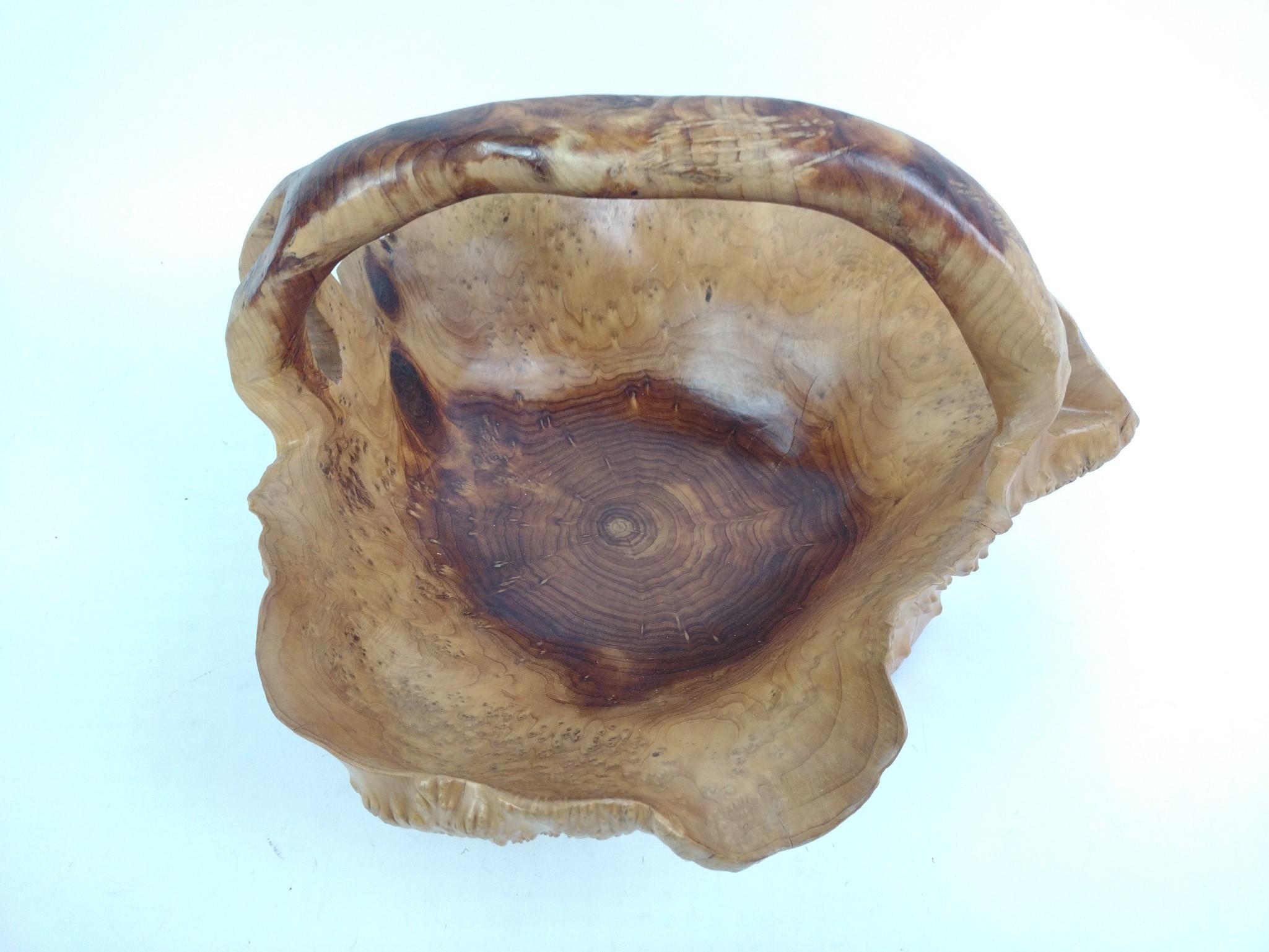 Natural Hand-Carved Burl Wood Basket Bowl