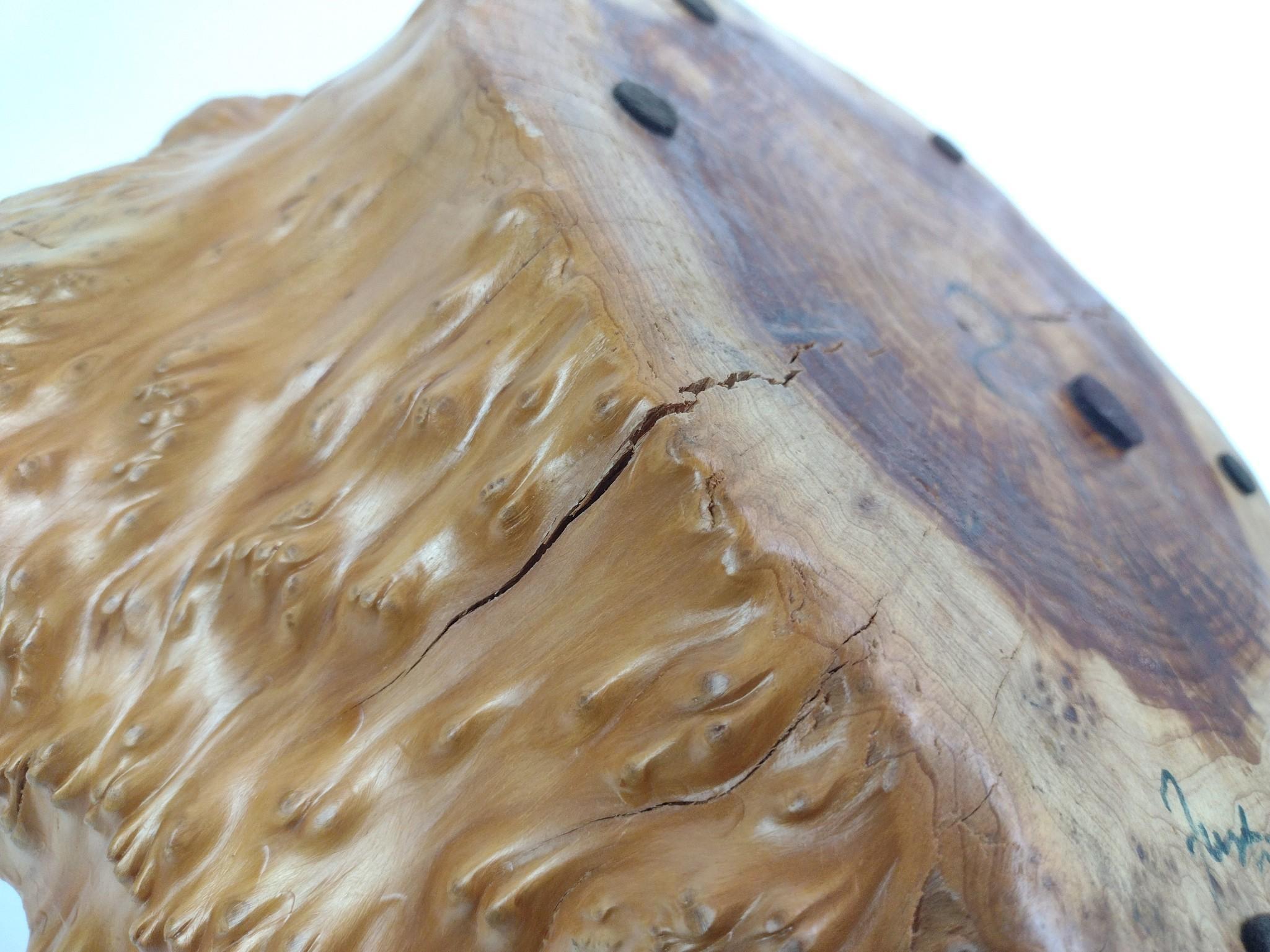 Natural Hand-Carved Burl Wood Basket Bowl