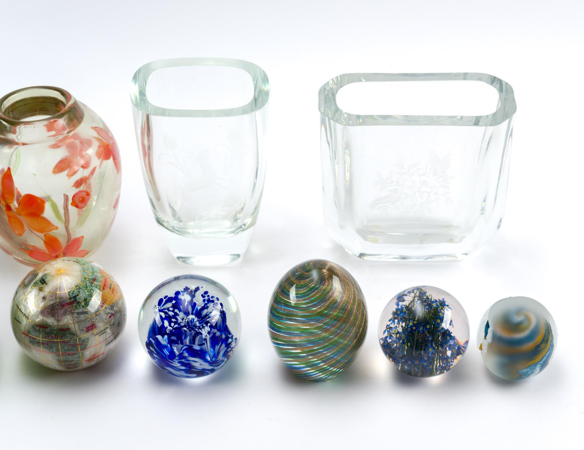 8 Paperweights & 3 Glass Vases Incl. Hafod Grange
