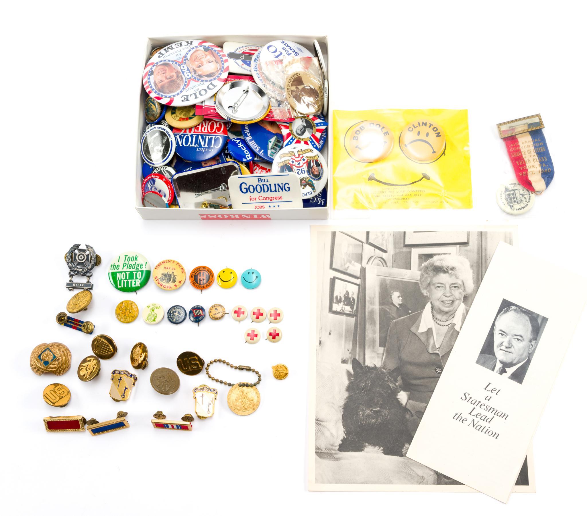 Political Buttons and Military Pins
