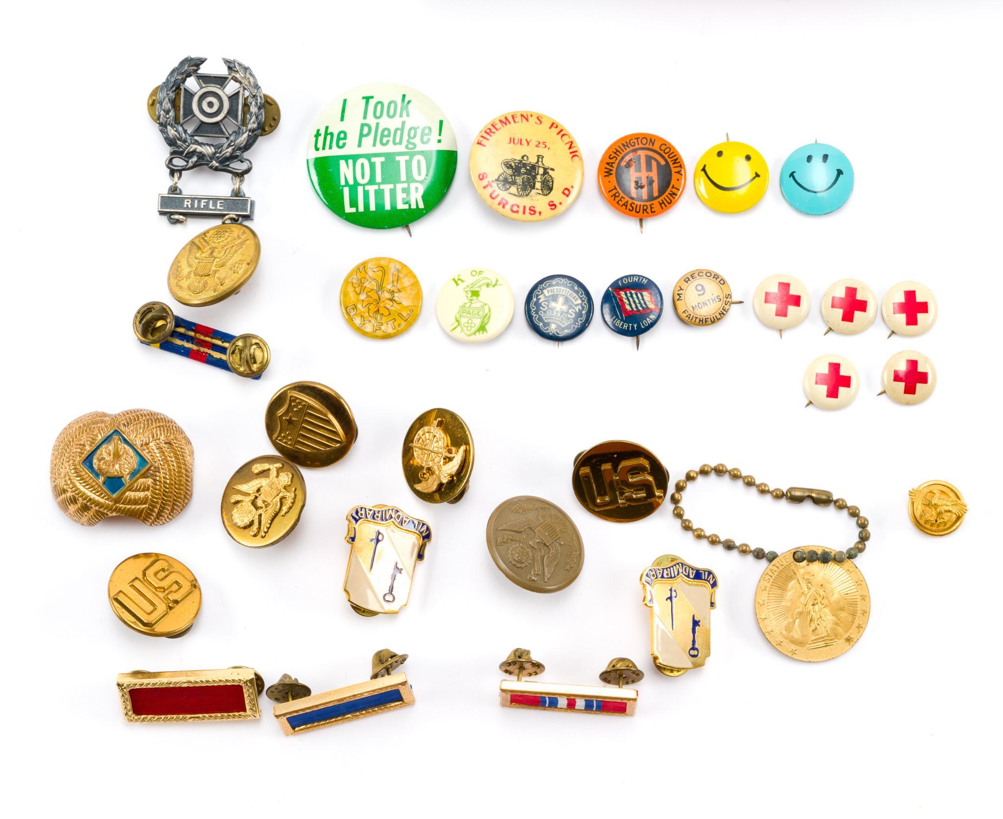 Political Buttons and Military Pins