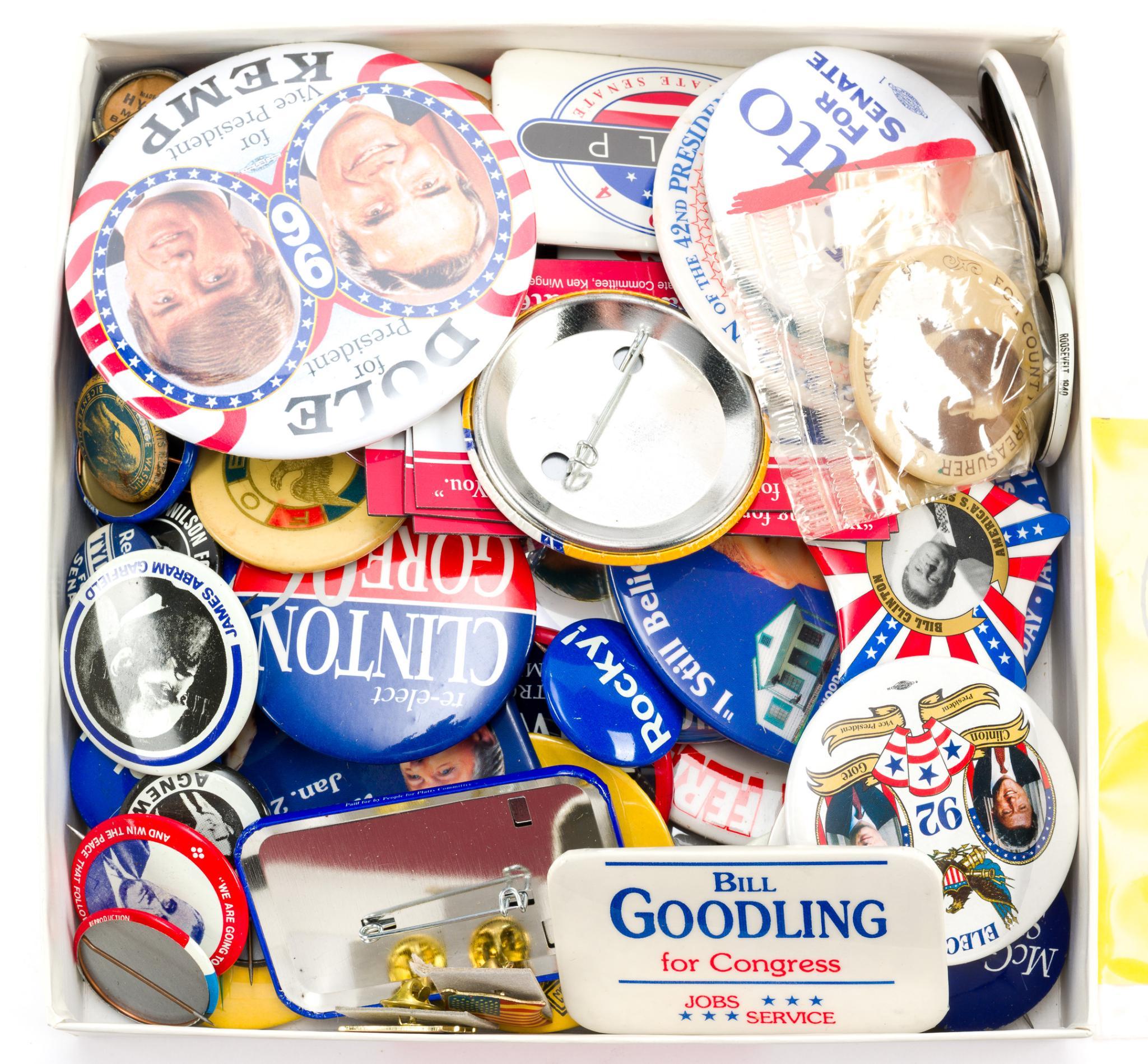 Political Buttons and Military Pins