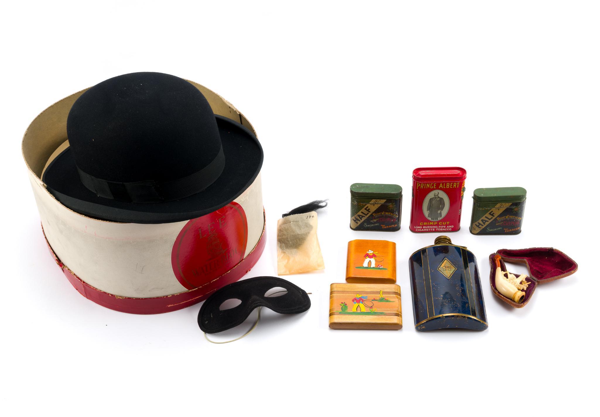 Gentleman's Accessories Incl. Cigarette Holders, Flasks, Pipe, Top Hat