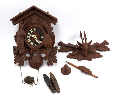 Antique German Black Forest Cuckoo Clock. Needs repair: missing #1 & #2. Bird door needs to be 