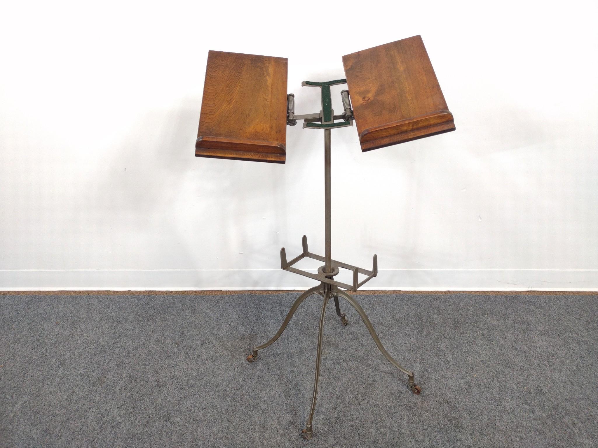 Victorian-Style Bible Stand & 20th C. Wrought Iron Lamp