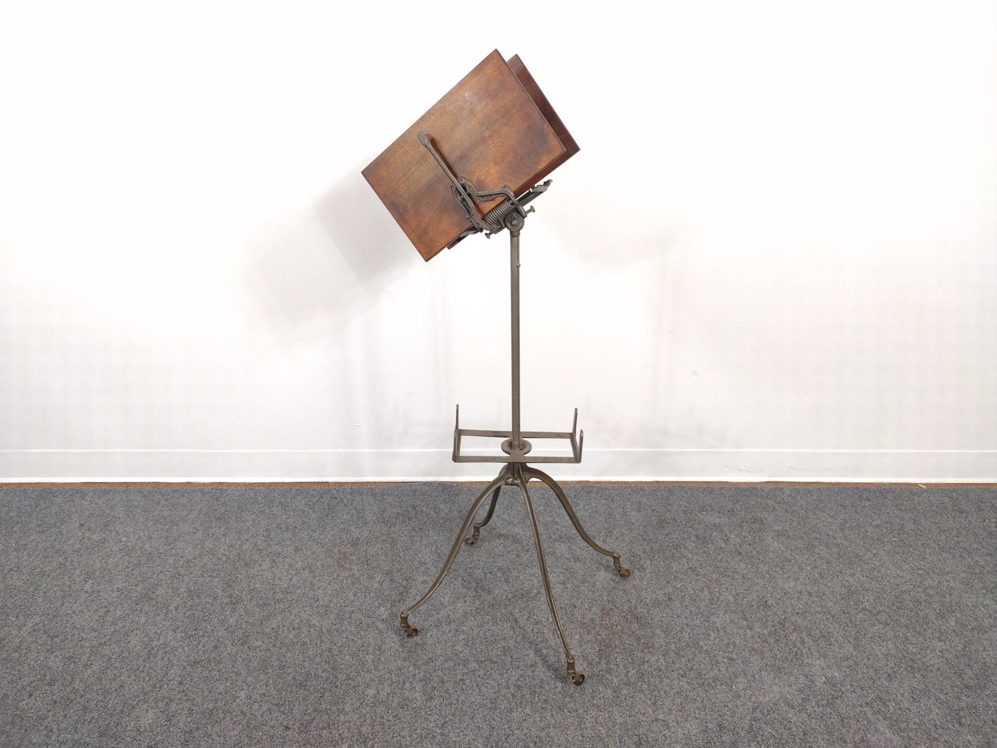 Victorian-Style Bible Stand & 20th C. Wrought Iron Lamp