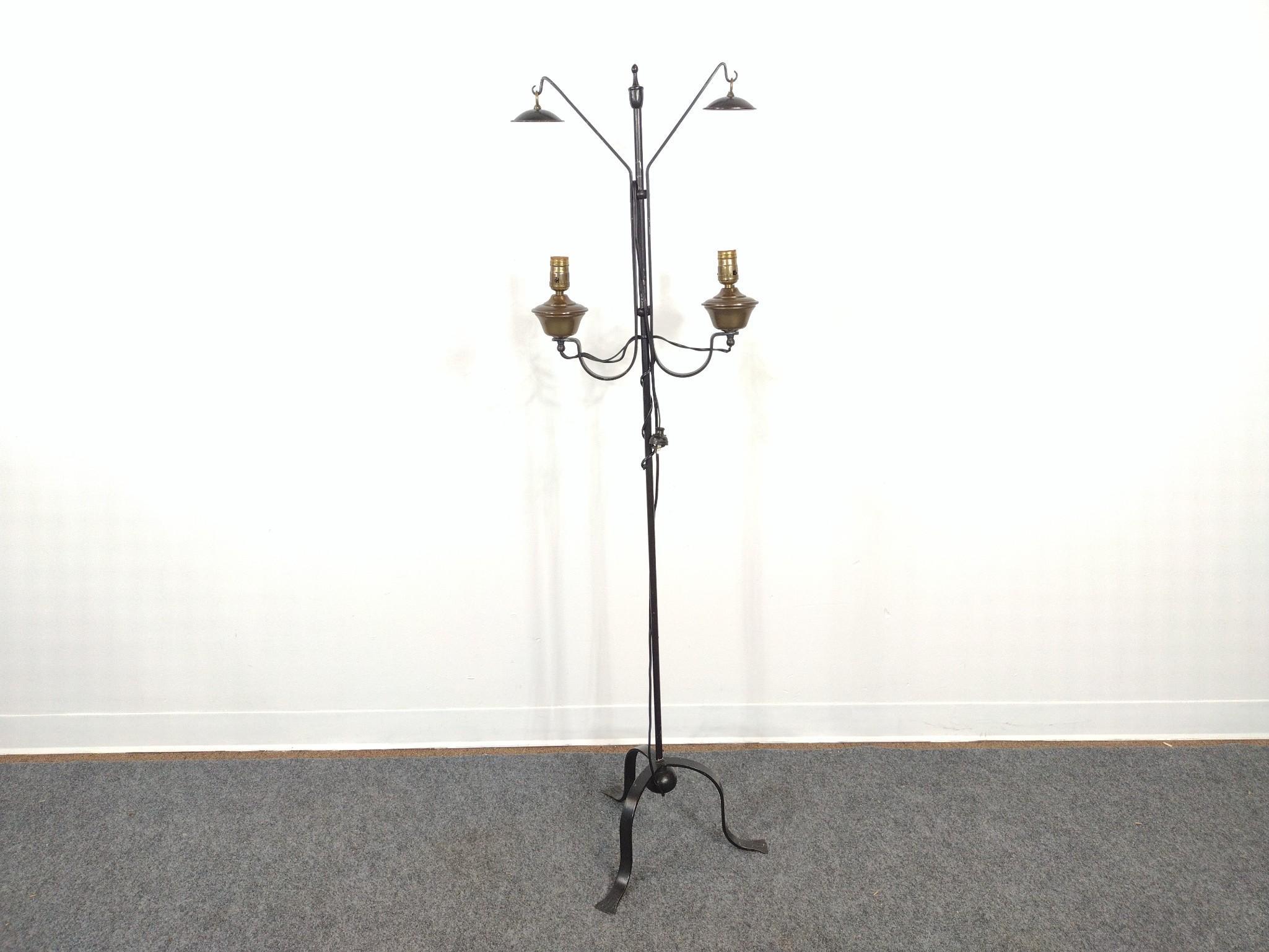 Victorian-Style Bible Stand & 20th C. Wrought Iron Lamp