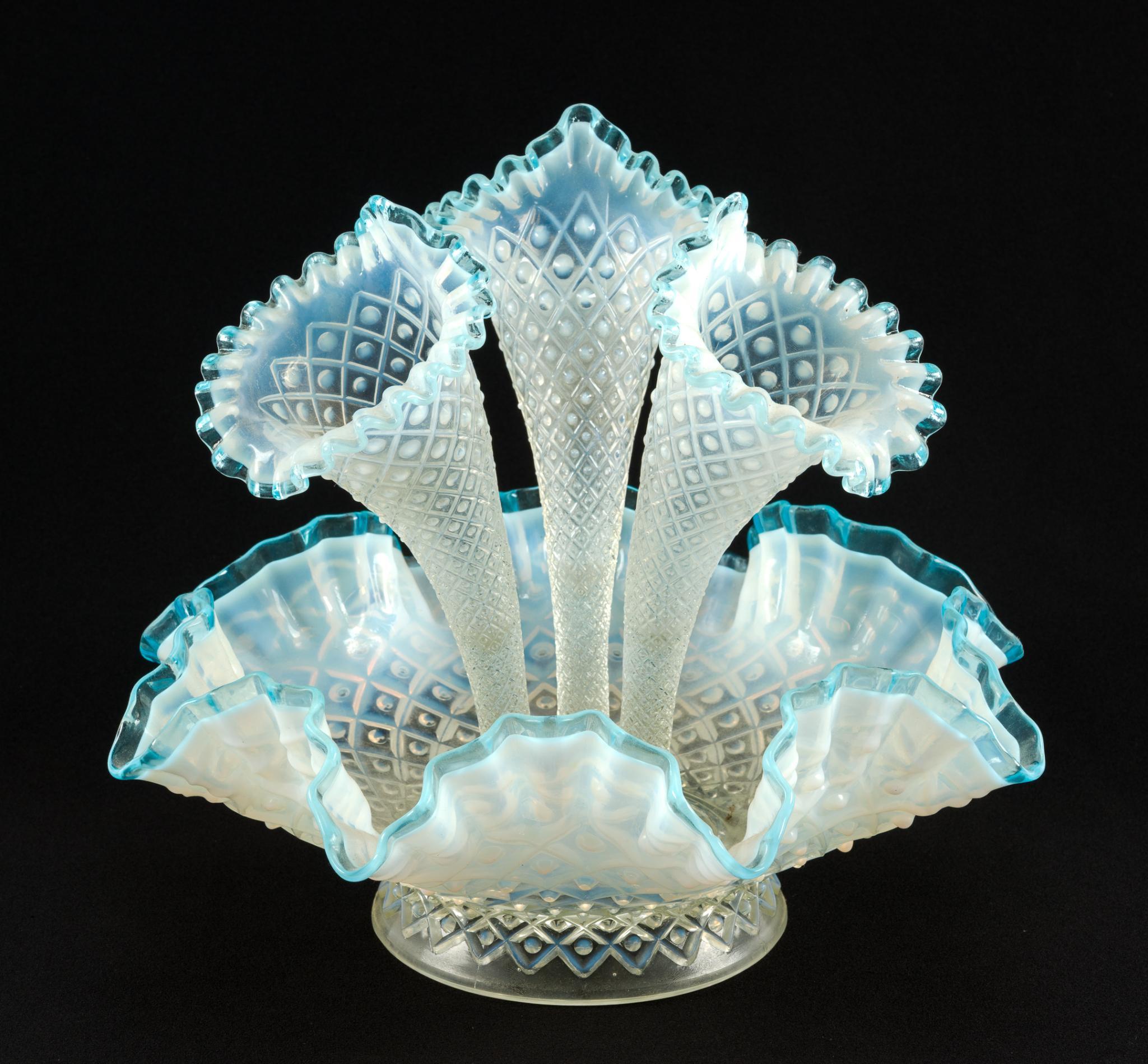 Fenton Style Blue Opalescent Epergne