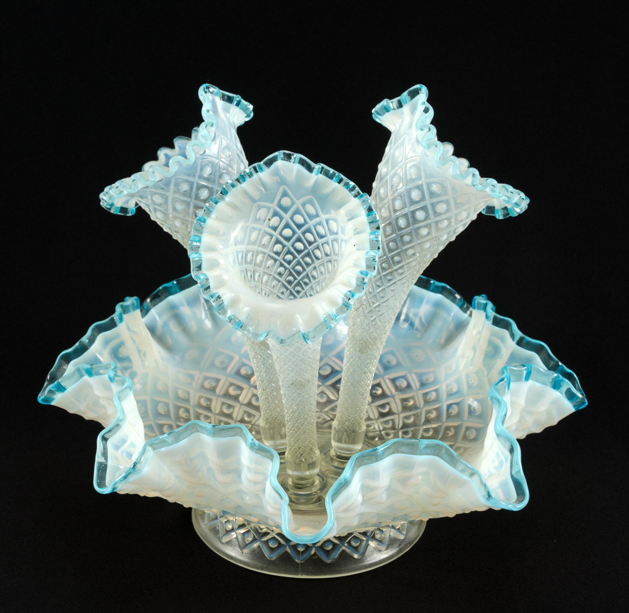 Fenton Style Blue Opalescent Epergne