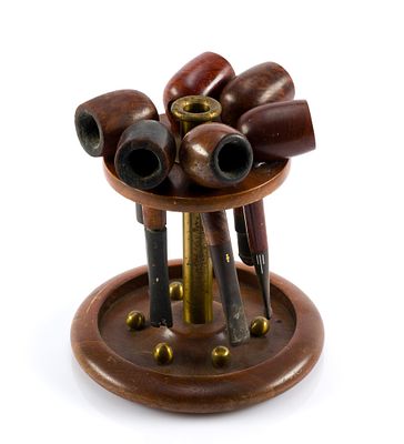 Vintage Pipes with Carousel Stand. Six vintage pipes and a wooden carousel pipe stand. All have 