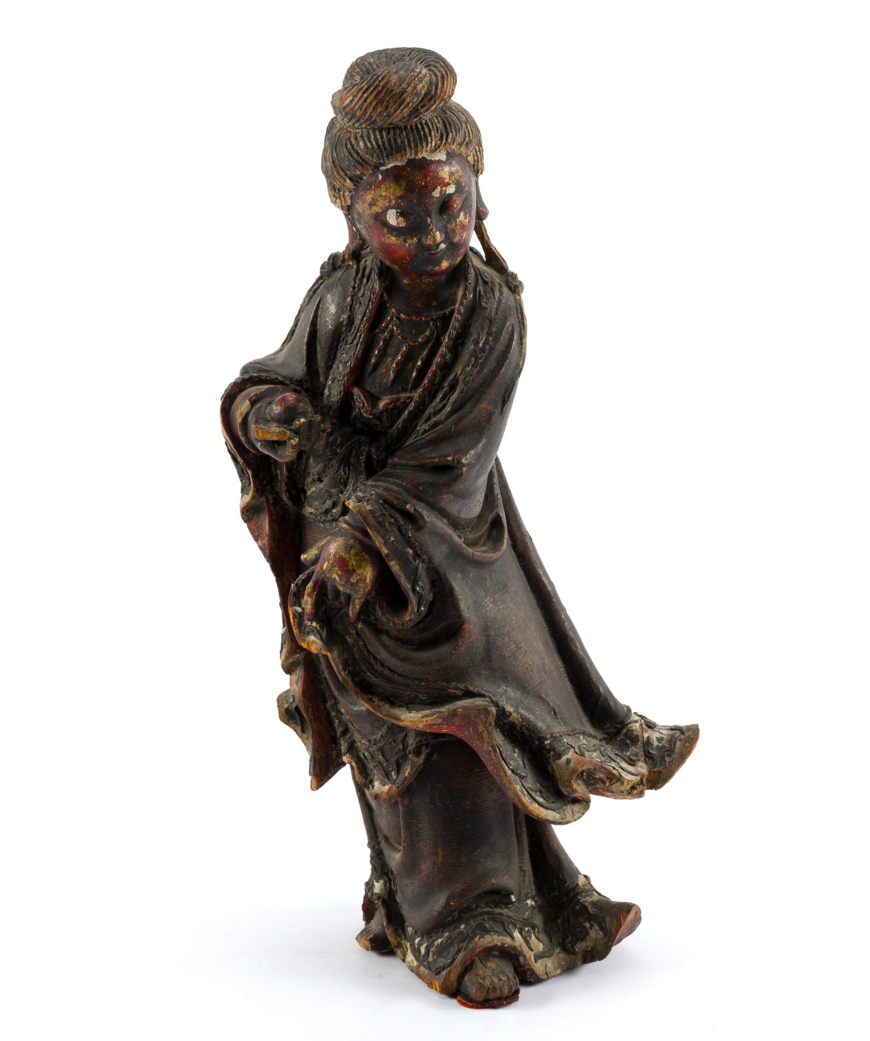 Chinese Carved Wood Figure of Guanyin