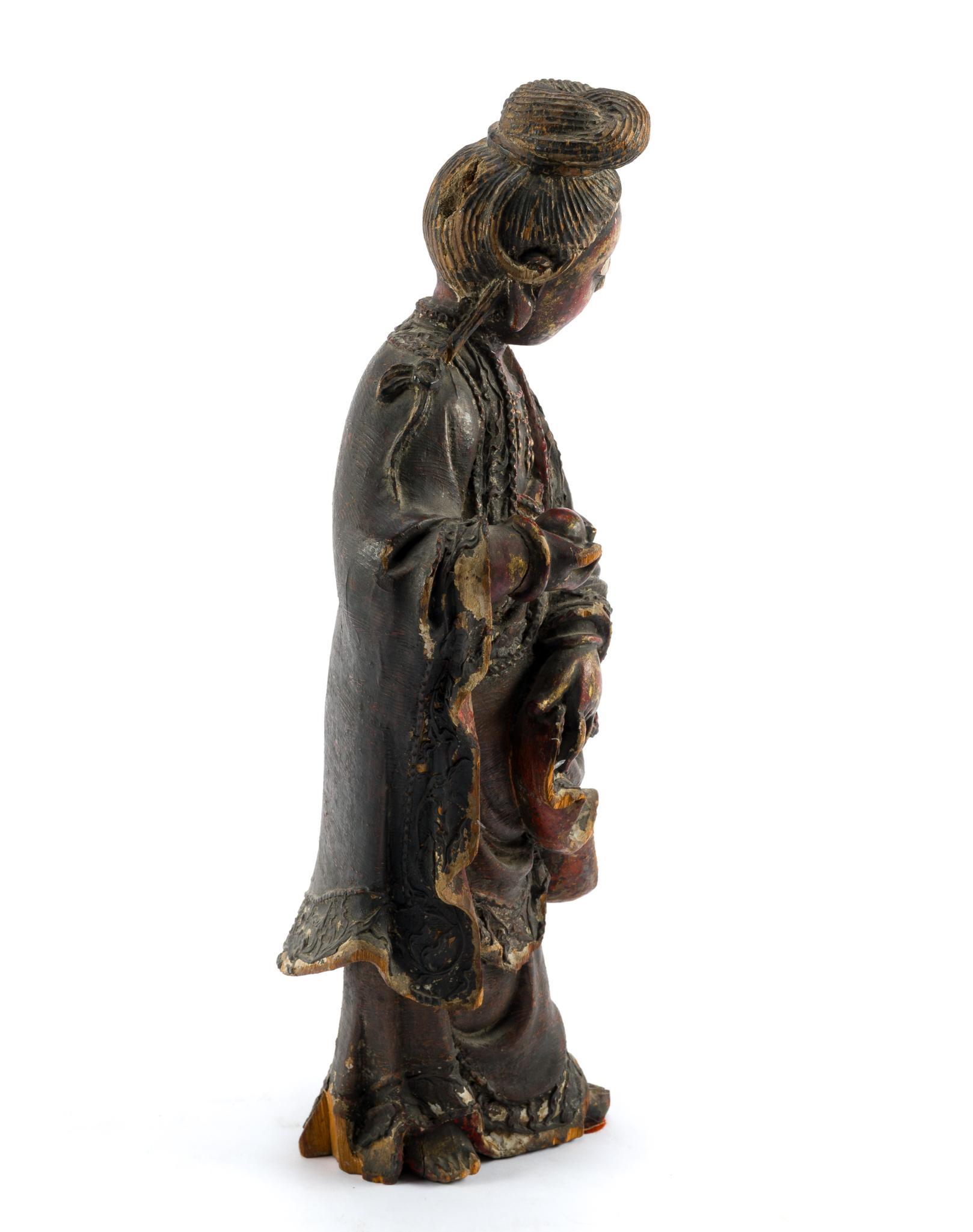 Chinese Carved Wood Figure of Guanyin