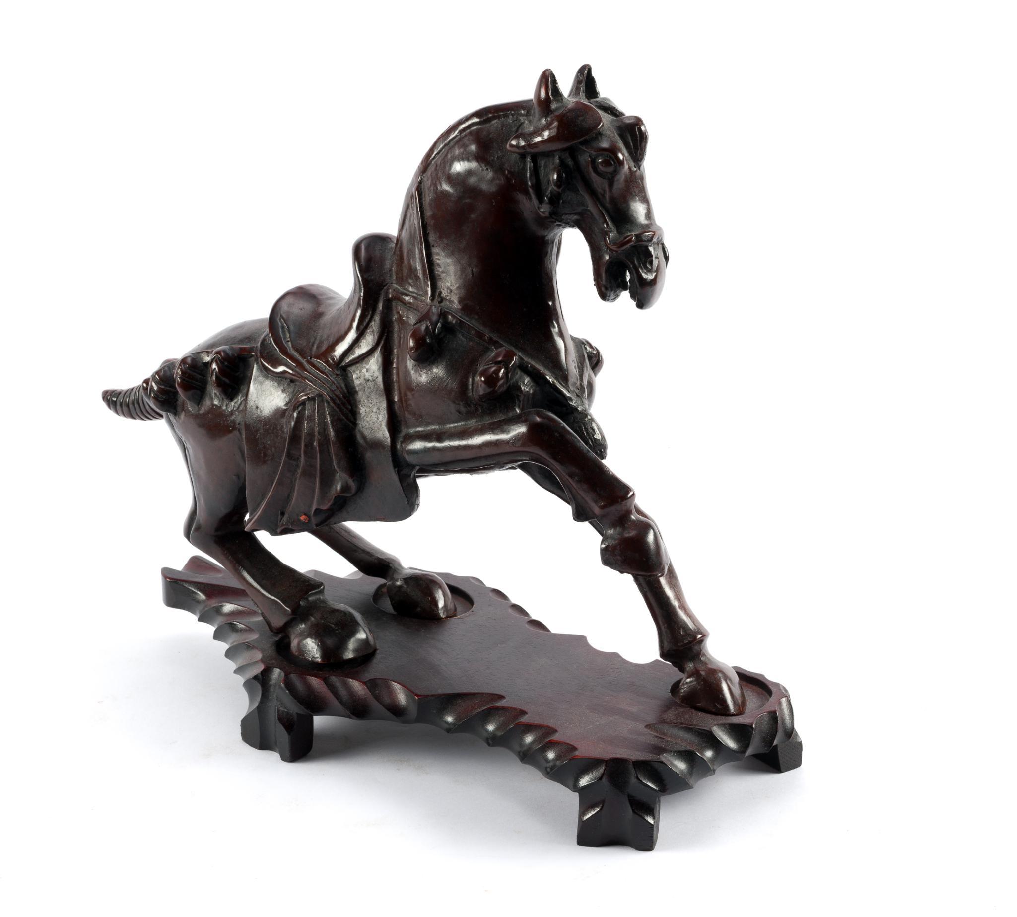Chinese Carved Rearing Horse on Stand