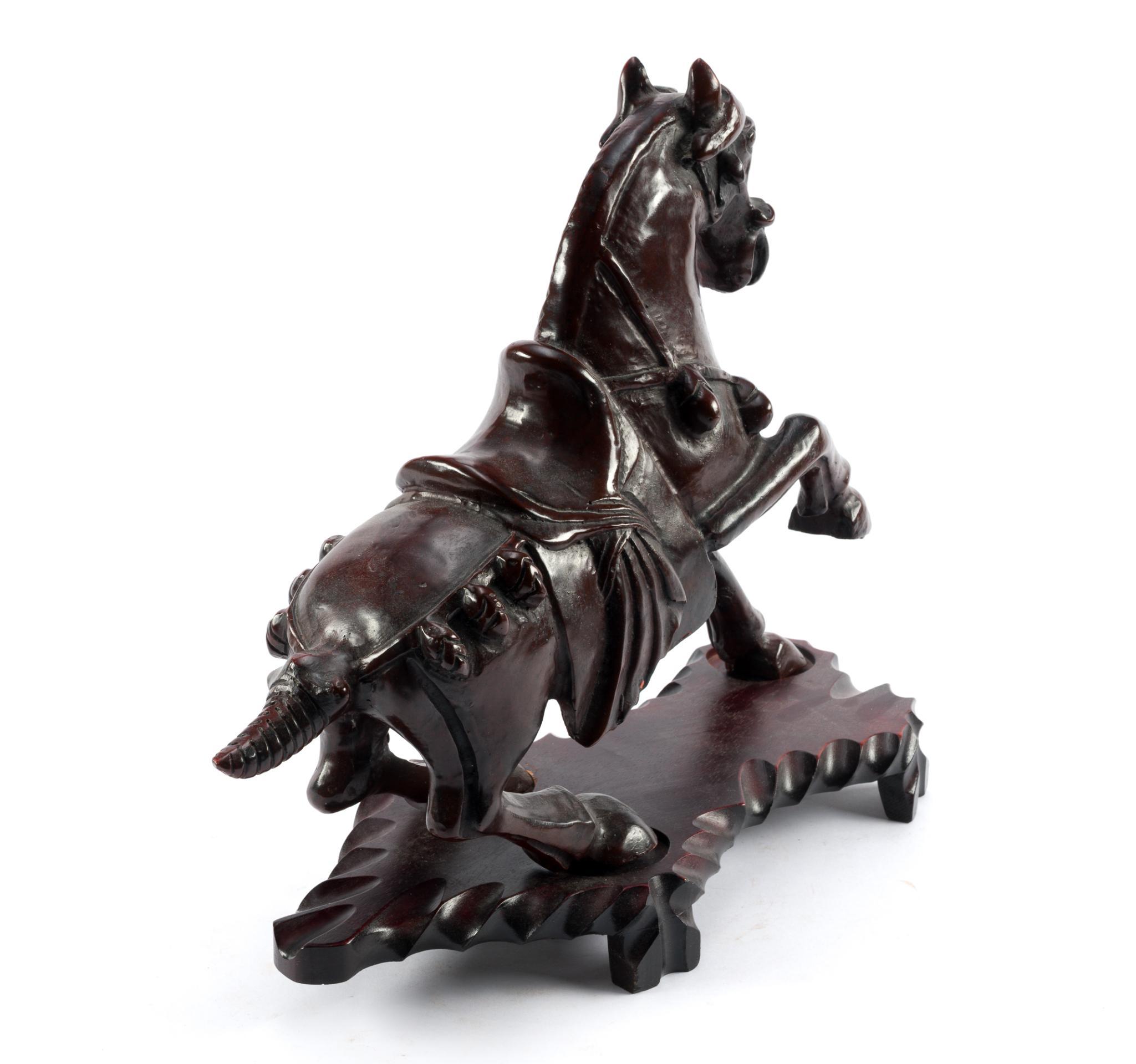 Chinese Carved Rearing Horse on Stand