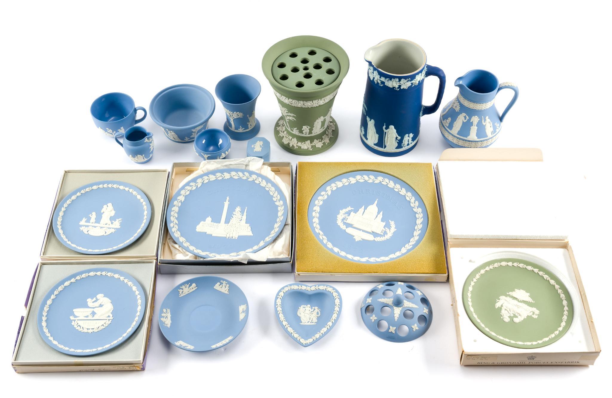 Wedgwood Jasperware Pitchers, Plates, Flower Frog, and More