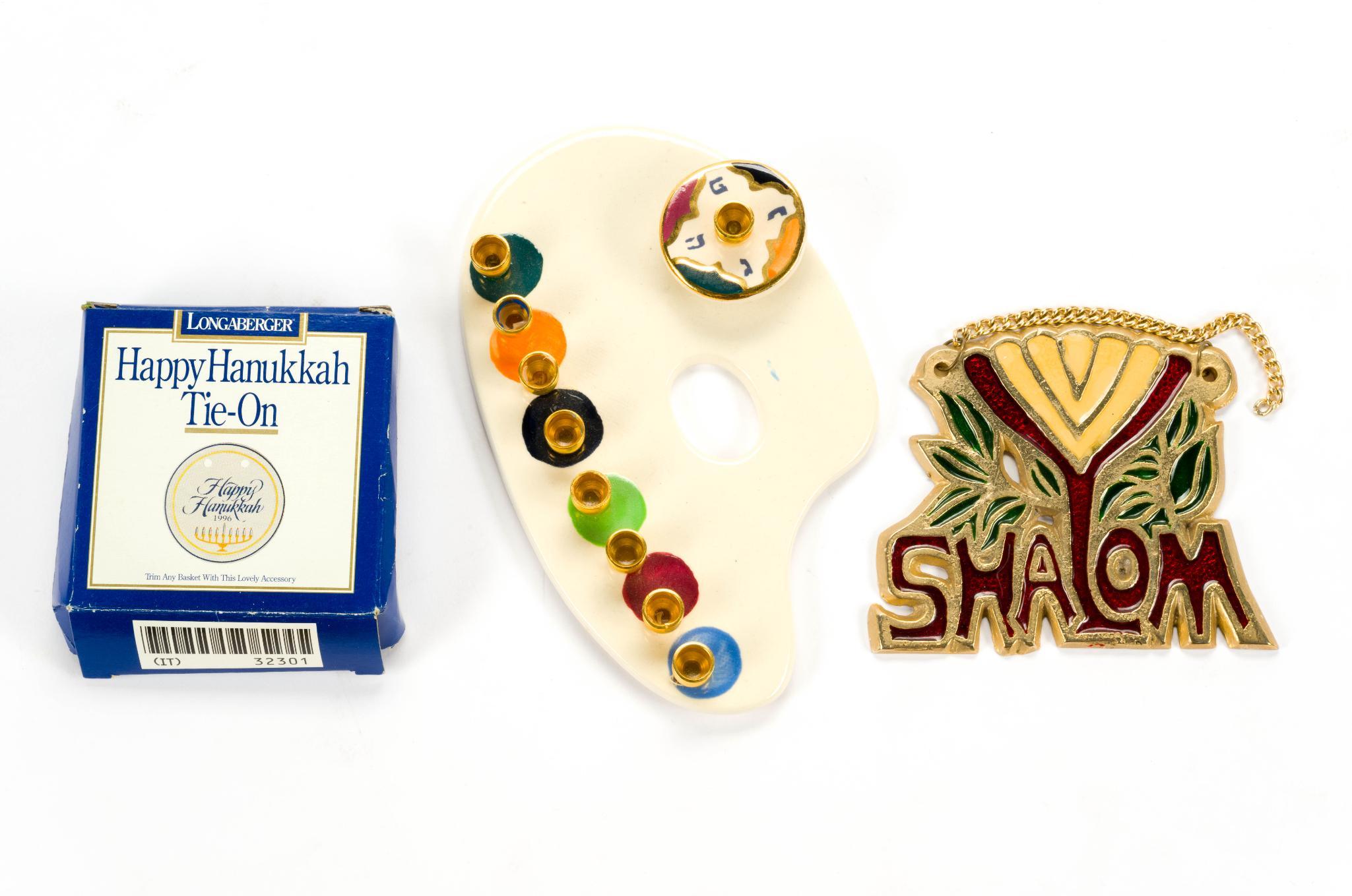 3 Menorahs & 3 Jewish Decorations