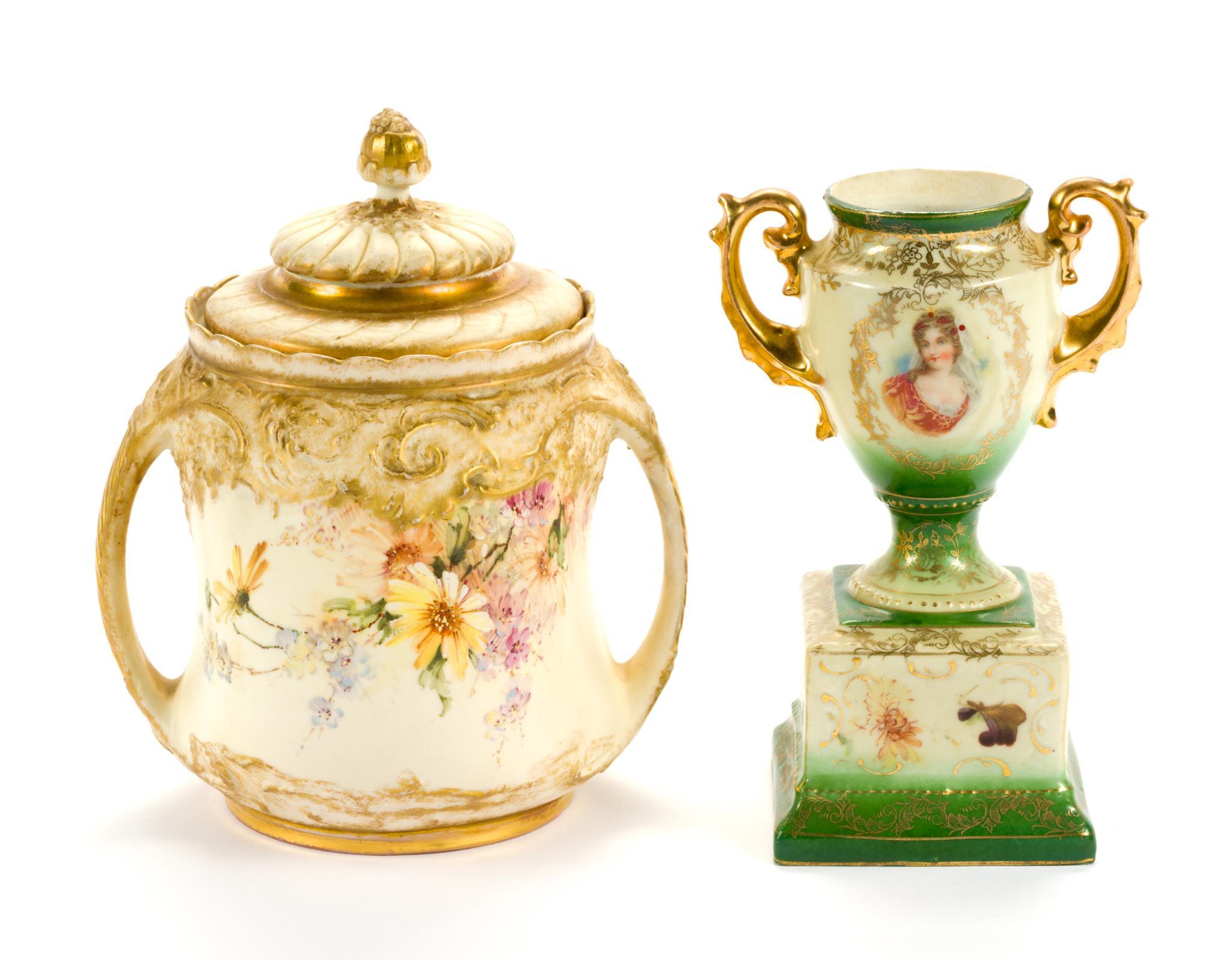 Porcelain Biscuit Jar and Cabinet Vase