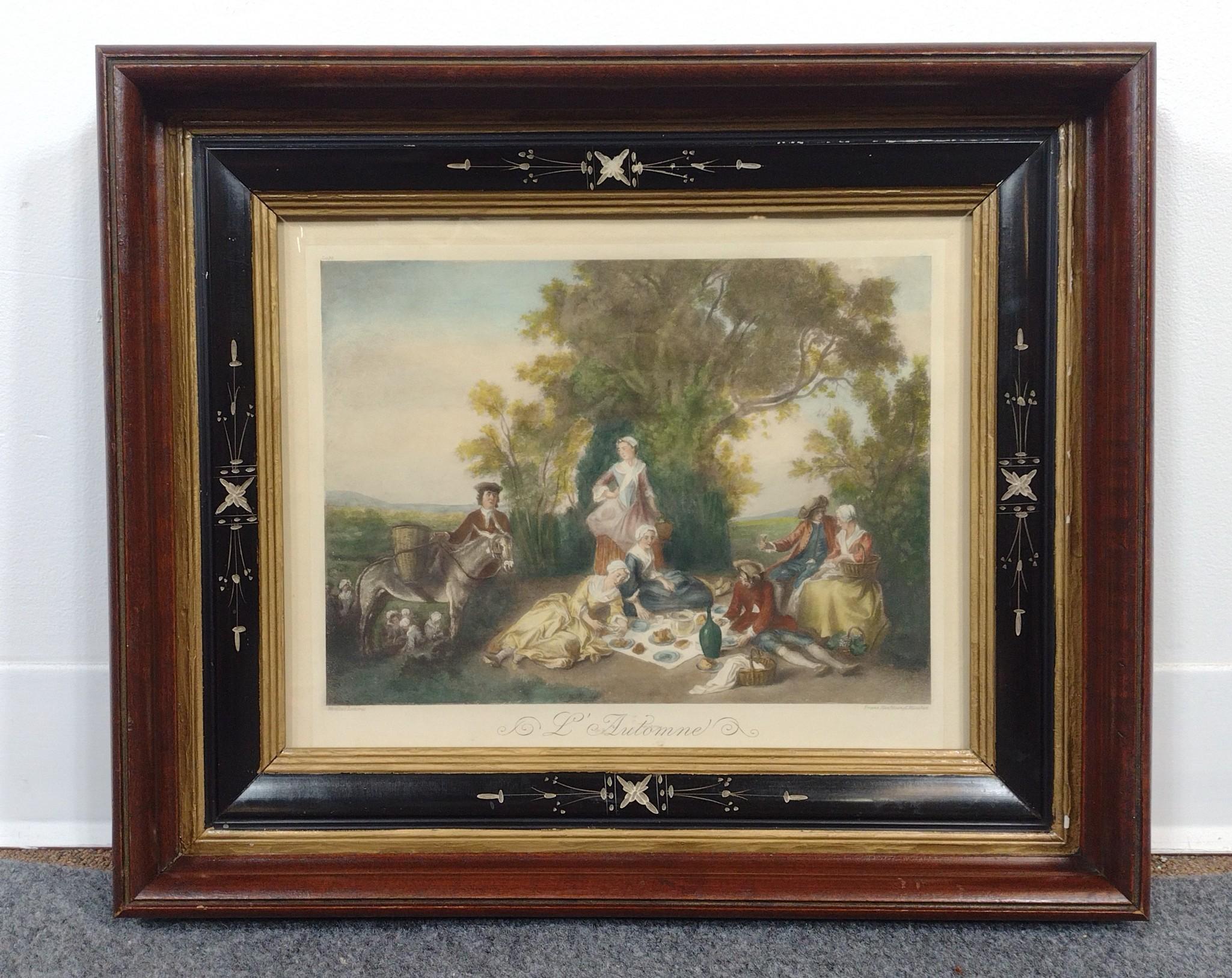 Antique Hand Painted Lithograph After Nicolas Lancret