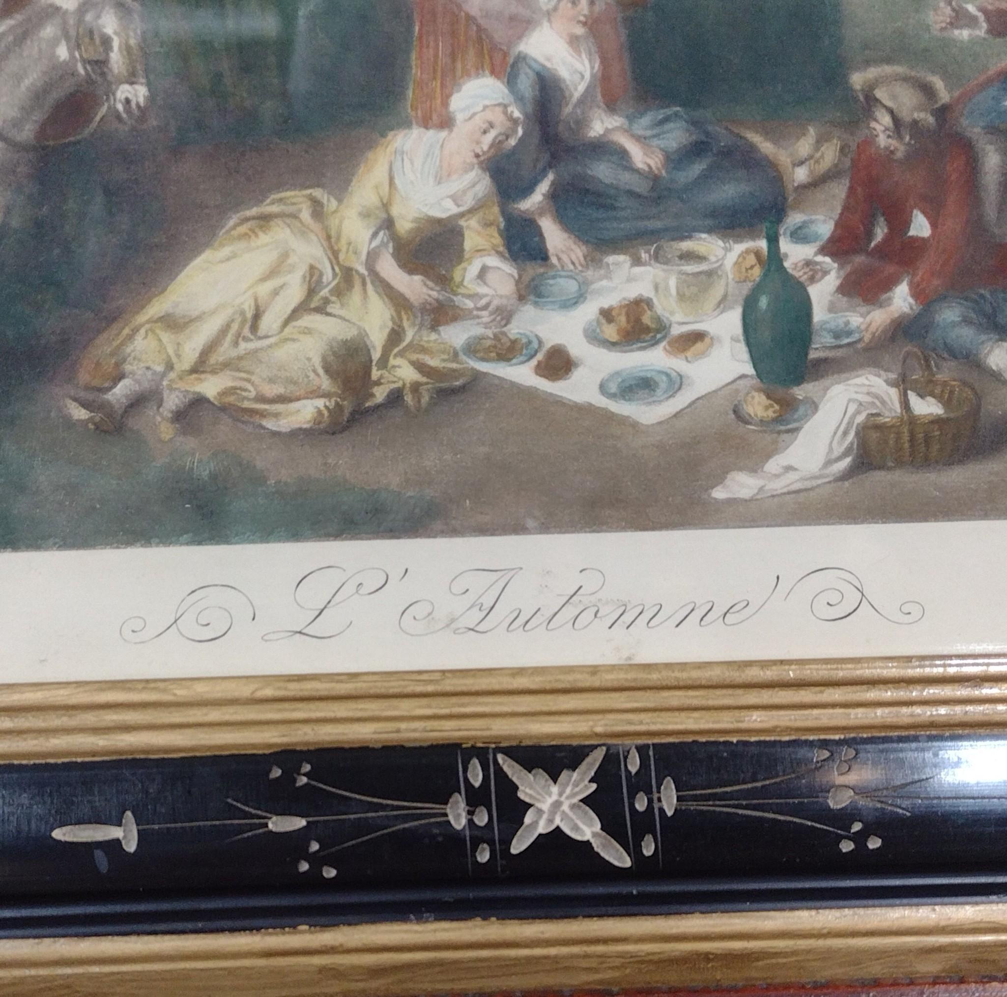 Antique Hand Painted Lithograph After Nicolas Lancret
