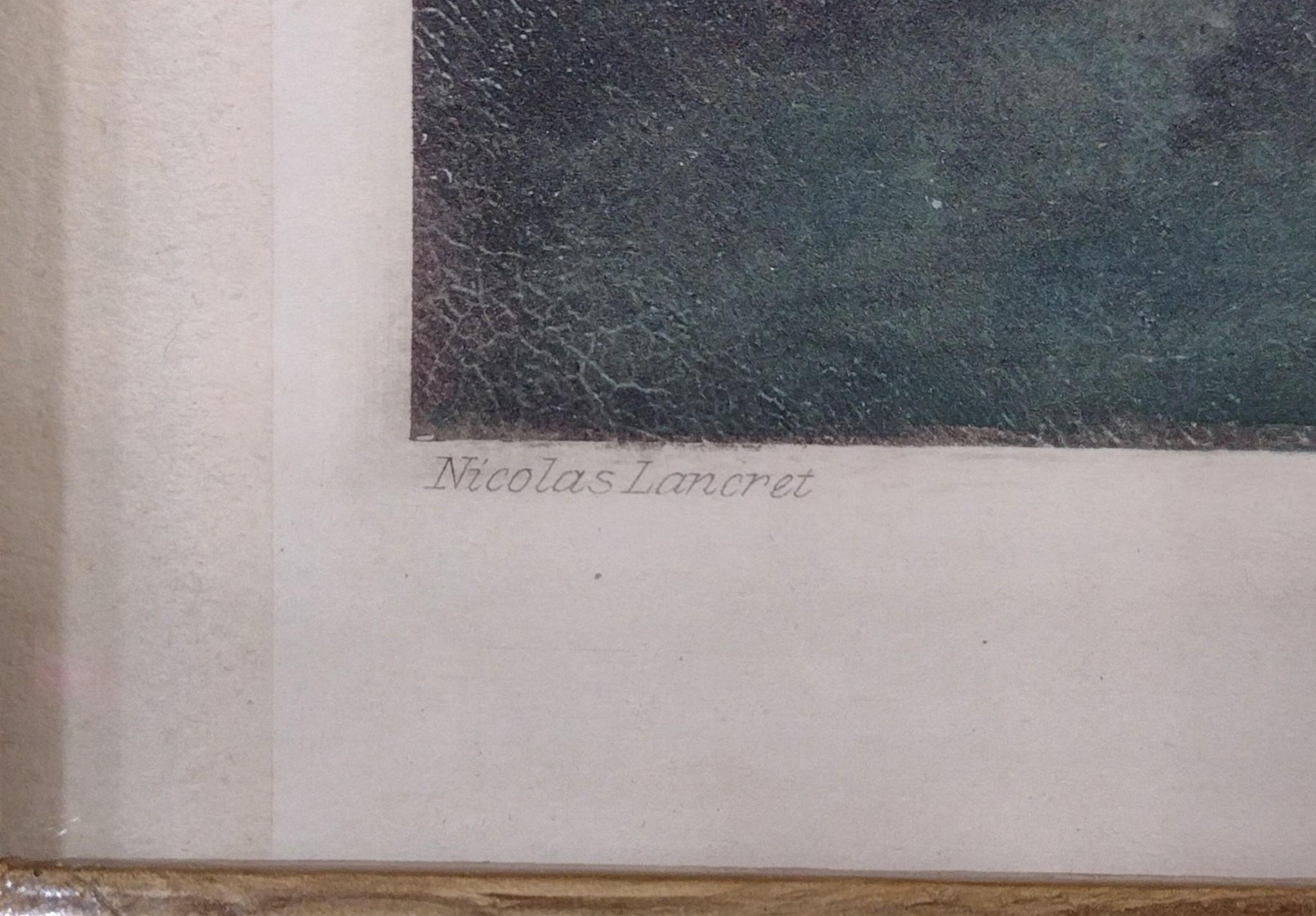 Antique Hand Painted Lithograph After Nicolas Lancret