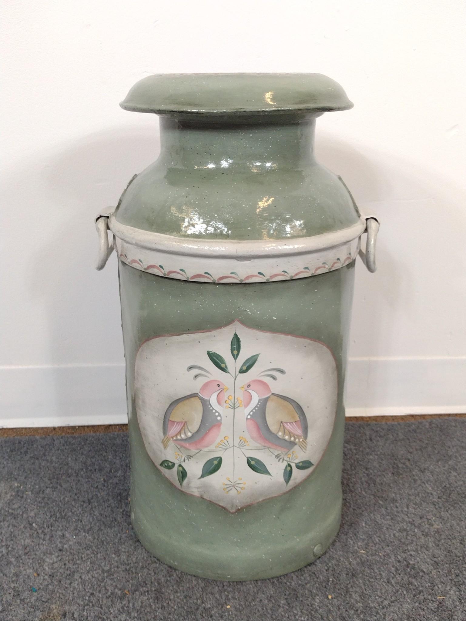 Painted Milk Can and Metal Plate Rack