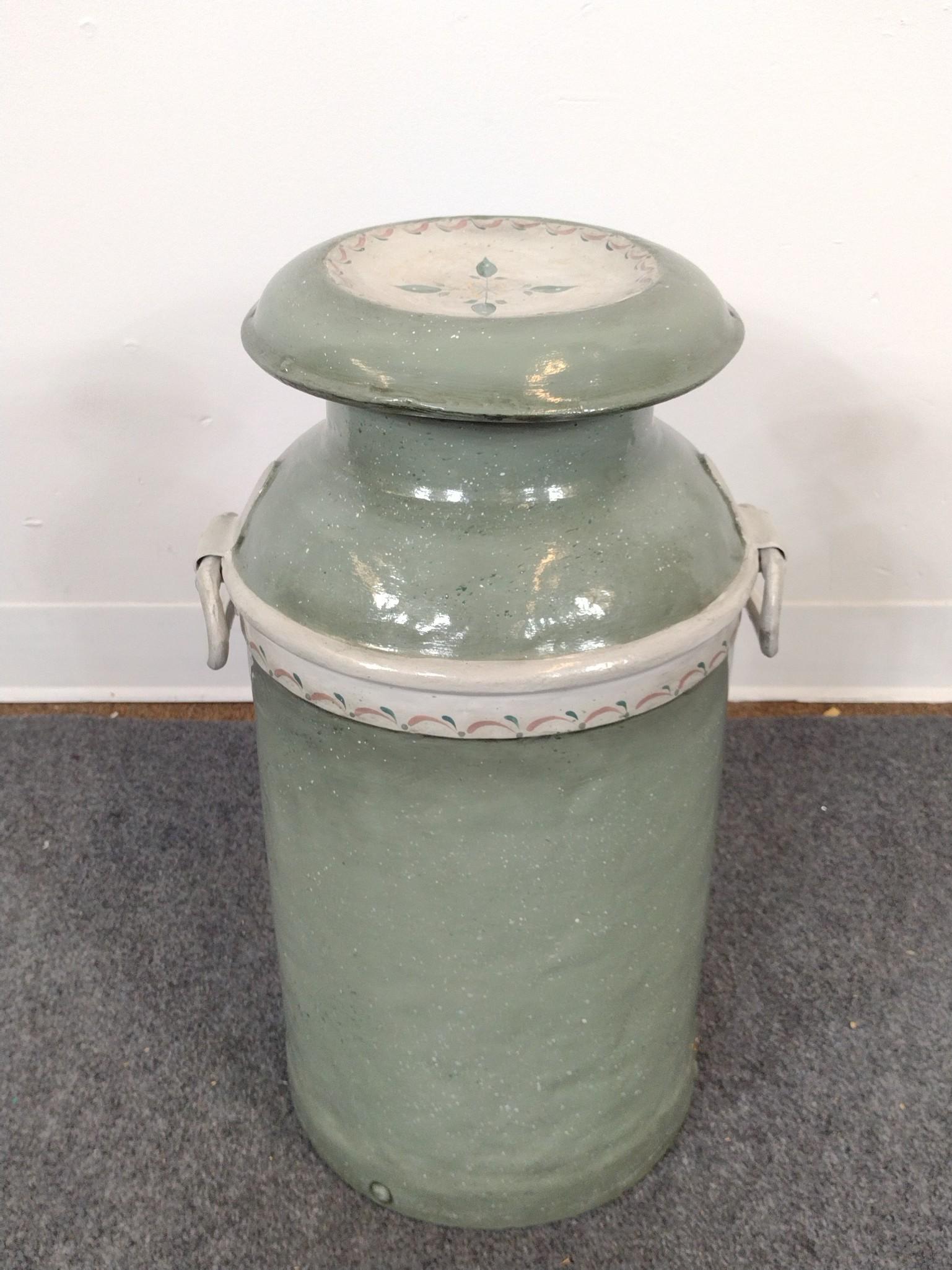 Painted Milk Can and Metal Plate Rack