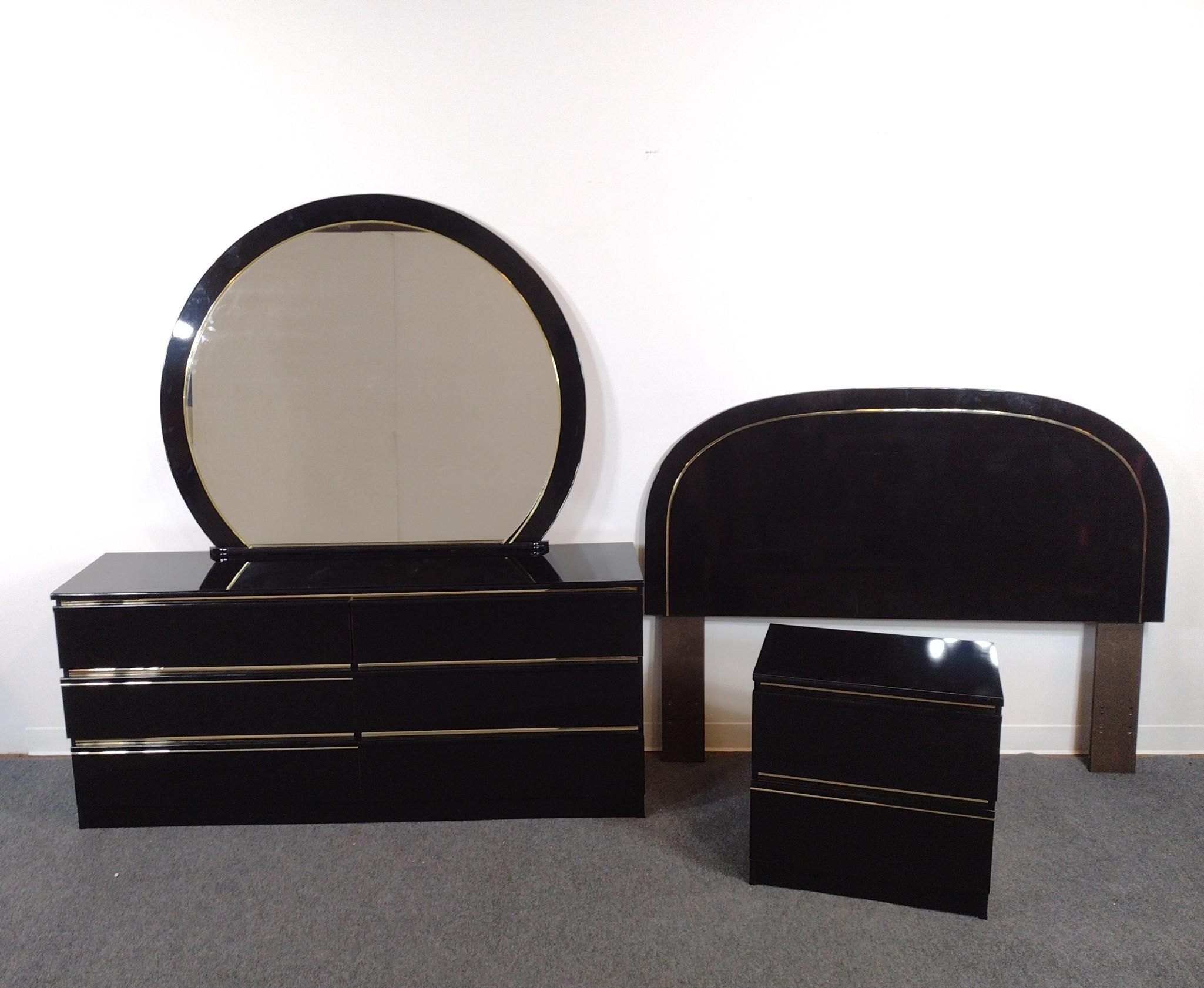 1980s Postmodern Piano Black Bedroom Set
