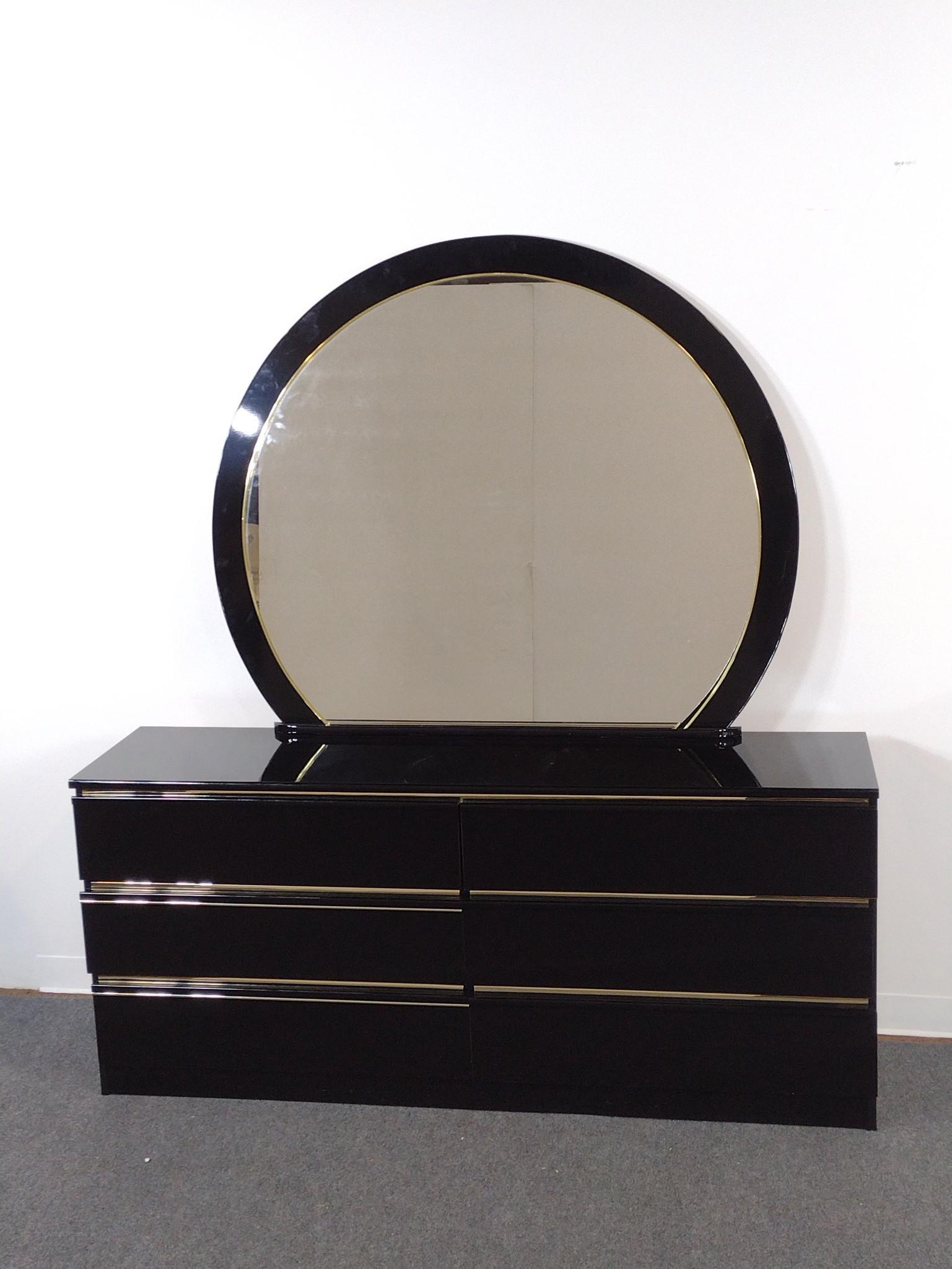 1980s Postmodern Piano Black Bedroom Set