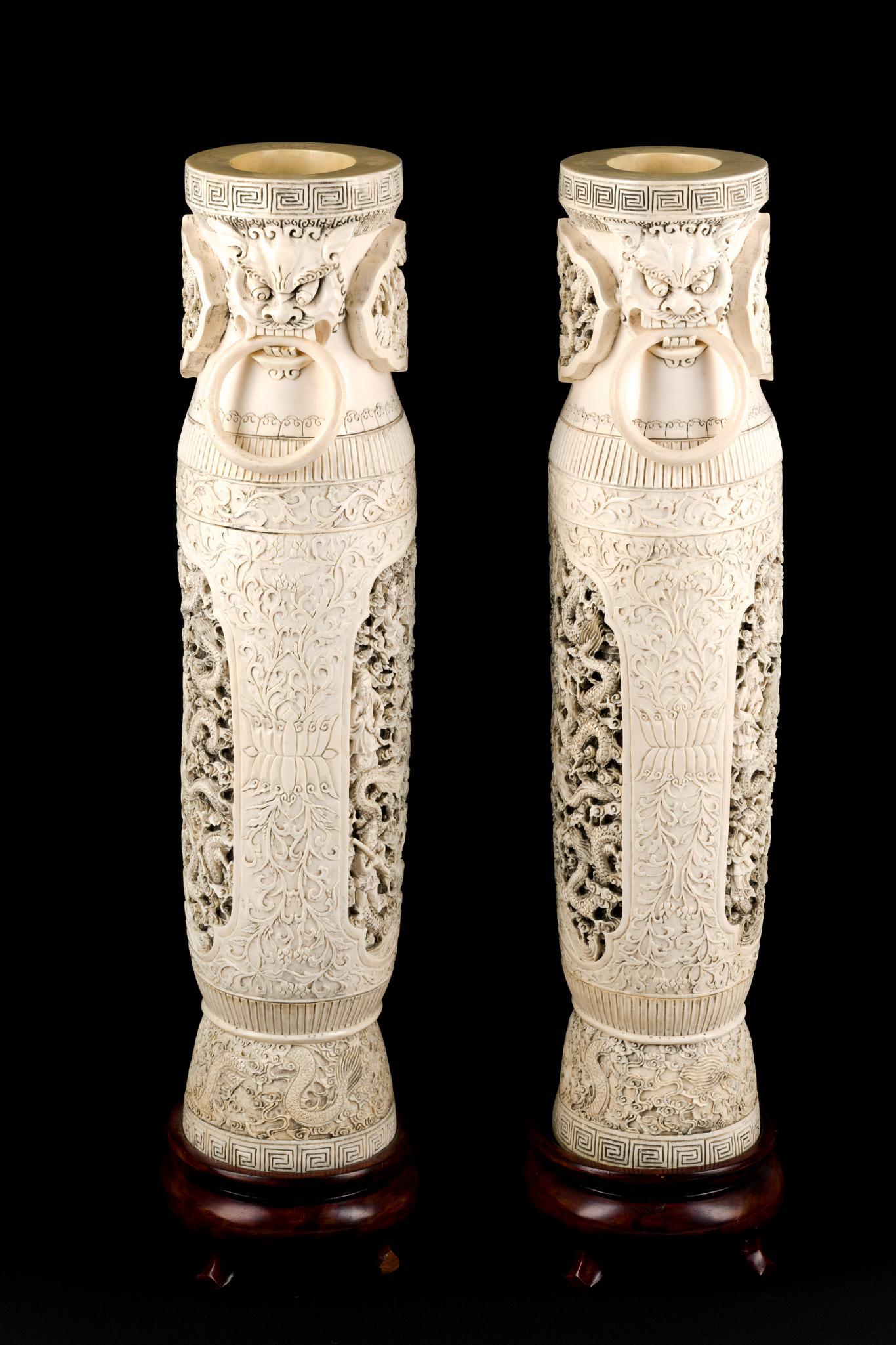 PA RESIDENTS ONLY: Large Pair of Antique Carved Ivory Chinese Vases