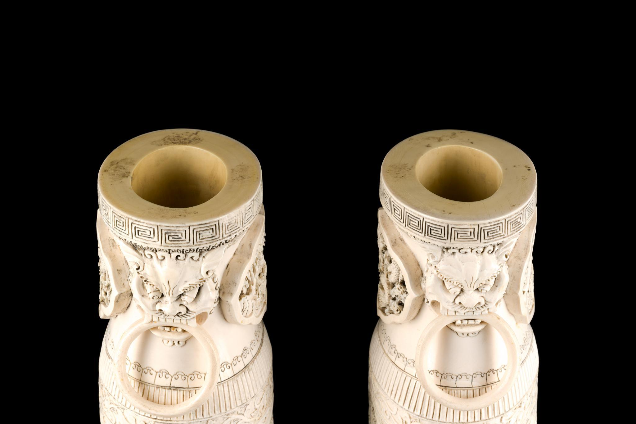 PA RESIDENTS ONLY: Large Pair of Antique Carved Ivory Chinese Vases