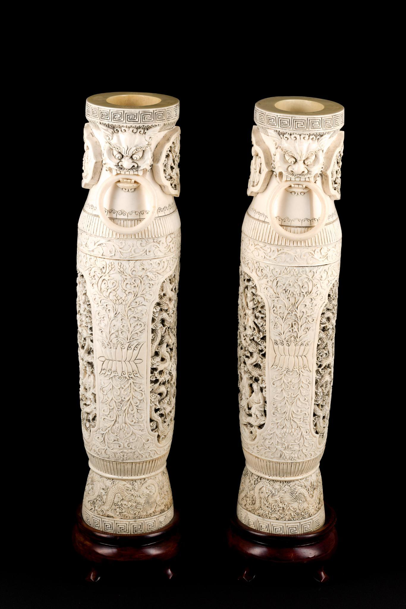 PA RESIDENTS ONLY: Large Pair of Antique Carved Ivory Chinese Vases