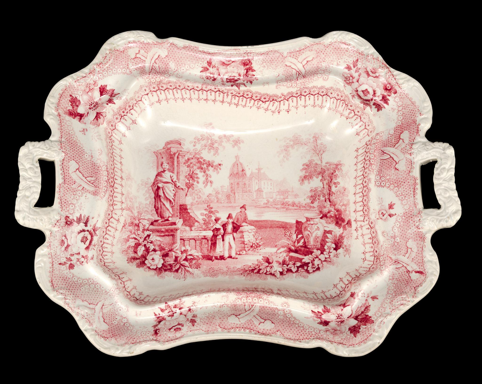 (Gilded Age Era) Clews Red/White Covered Vegetable Dish