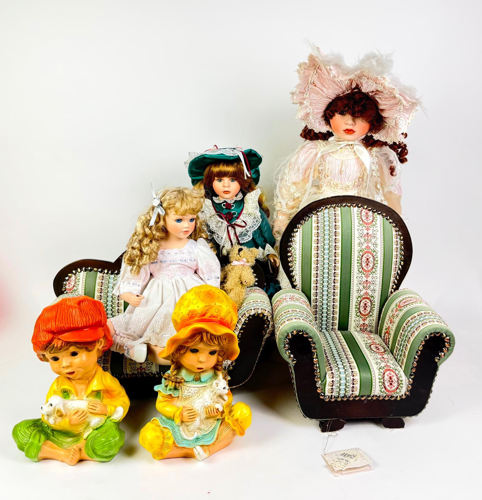 Dolls Incl. Chalkware, Porcelain, Accessories