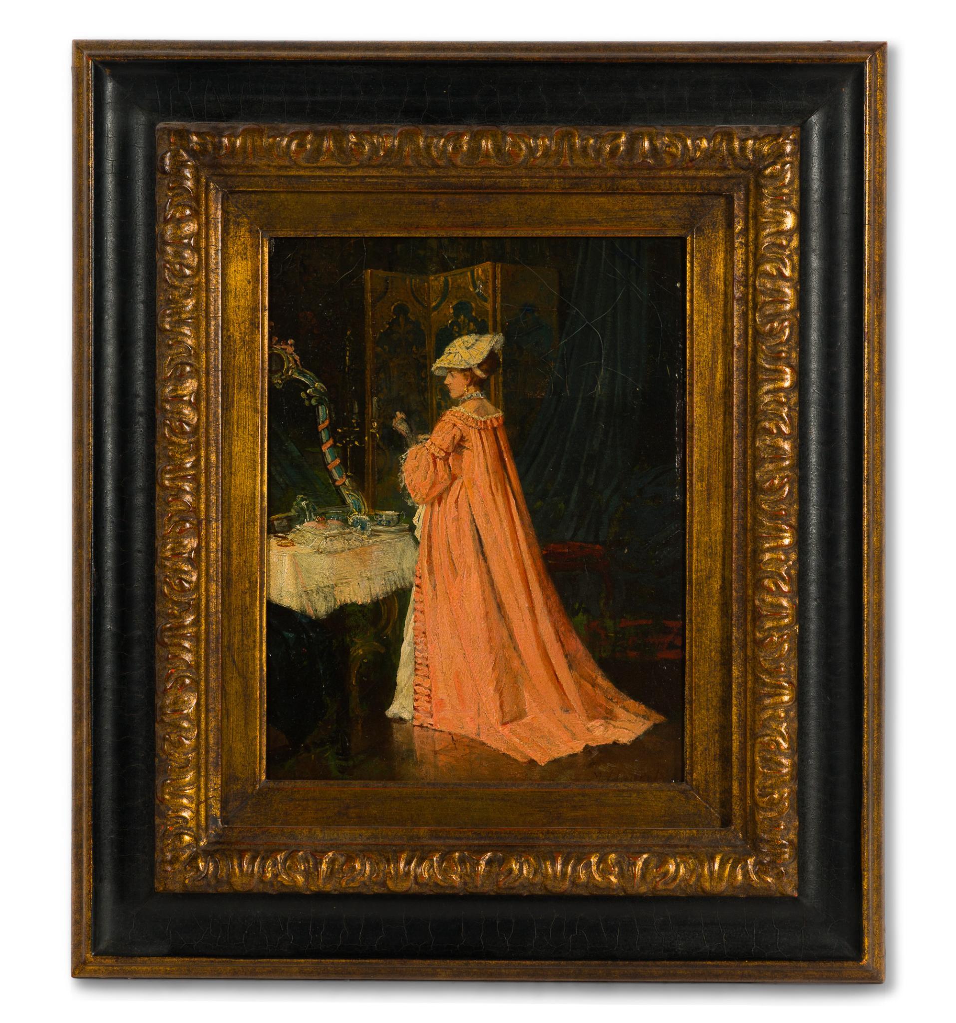 Oil On Canvas After Alfred Stevens (1823-1906) "Portrait Of A Young Woman At Her Toilette"