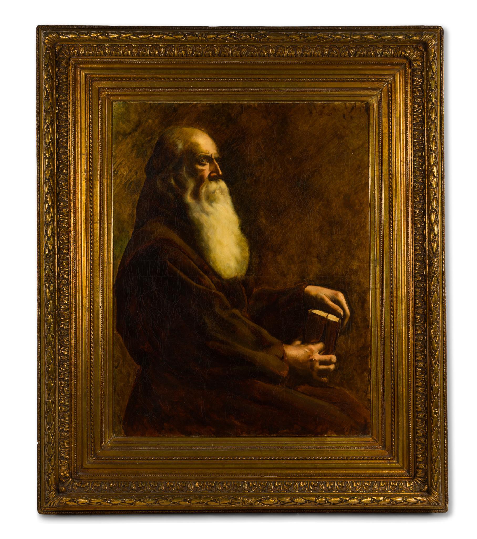 Antique Oil on Canvas Portrait of Monk