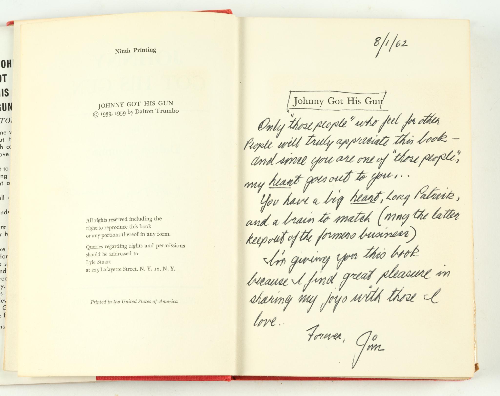 Signed "Johnny Got His Gun" By Dalton Trumbo