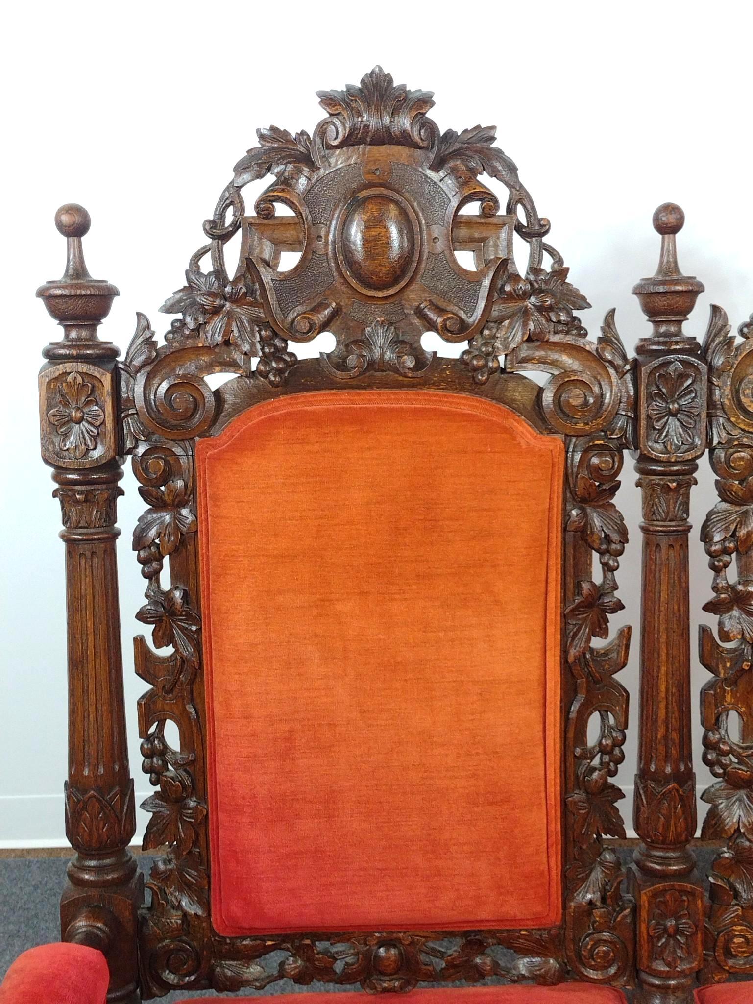 Late 19th C Renaissance Revival Deer Hunt Hall Sofa
