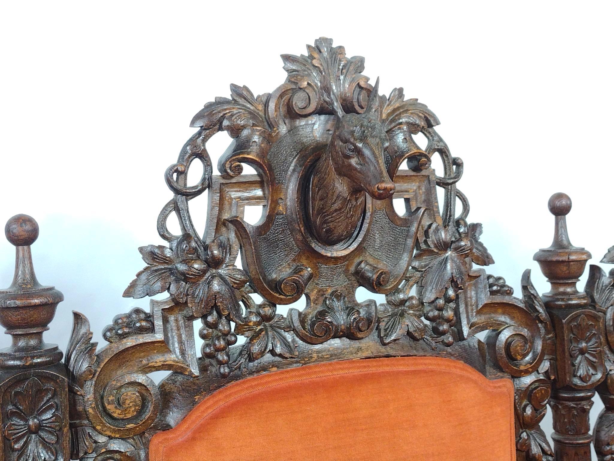 Late 19th C Renaissance Revival Deer Hunt Hall Sofa