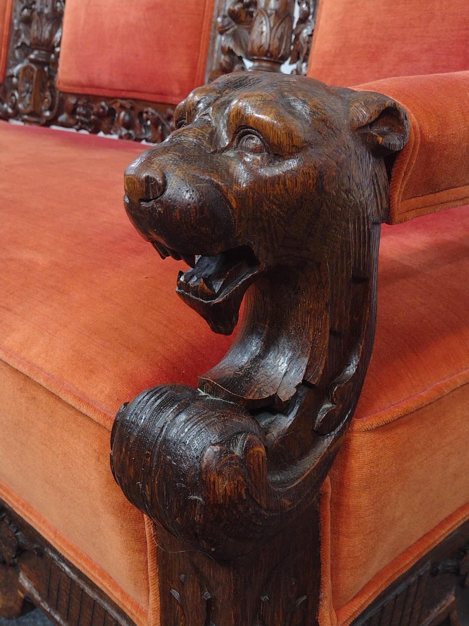 Late 19th C Renaissance Revival Deer Hunt Hall Sofa