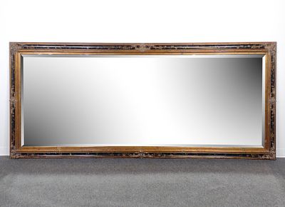 Oversized Baroque Revival Beveled Glass Mirror. 54" high X 132" wide. Provenance: From the 