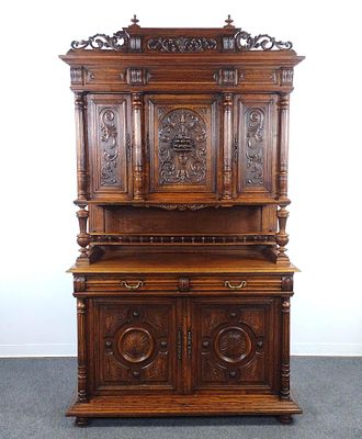Late 19th Century Renaissance Revival Hunt Cabinet. 55-1/4" wide X 21" deep X 97" high. Has some 