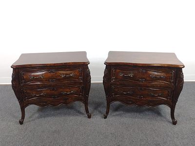 Fremarc Designs French Provincial Style Bombe Nightstands. Each 28-1/2" wide X 18-1/2" deep X 
