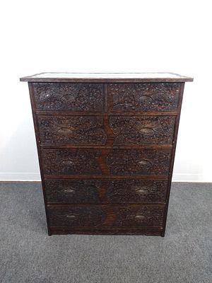 Japanese Style Tall Chest of Drawers. 39-1/2" wide X 17-1/2" deep X 48-1/2" high. Has some light 