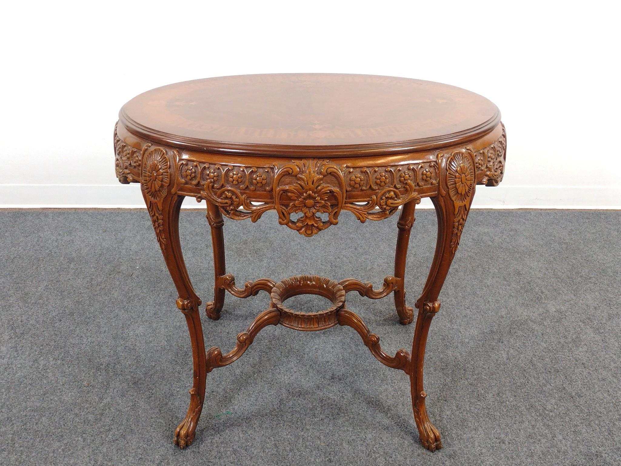 Carved and Inlaid Parlor Table