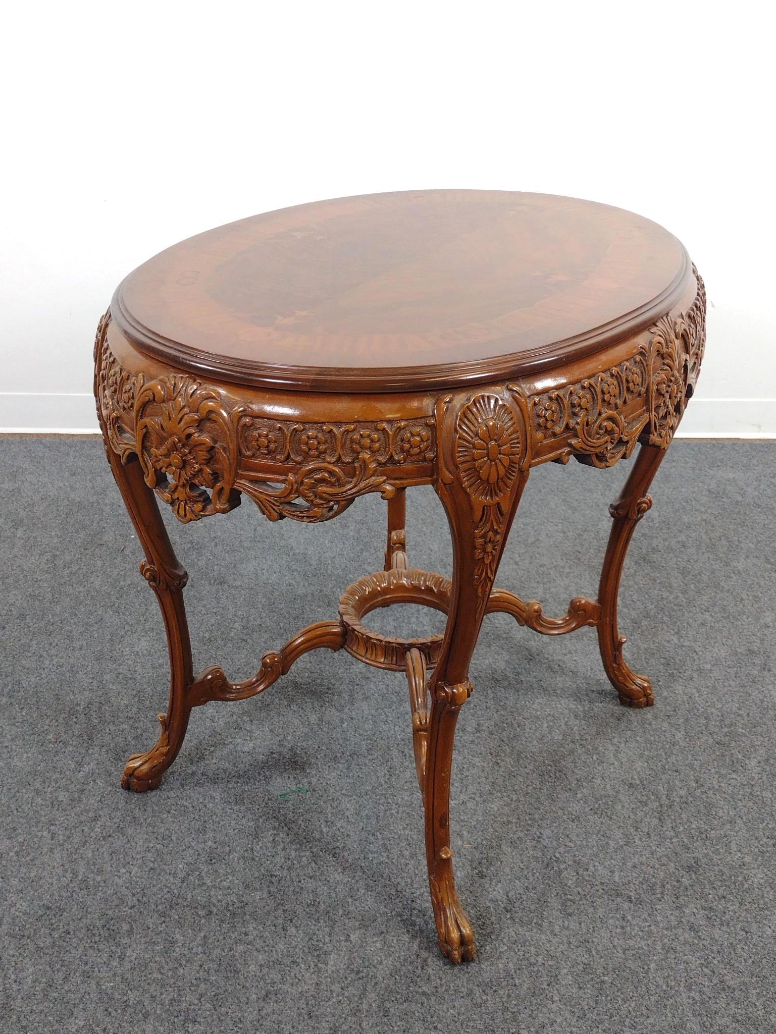 Carved and Inlaid Parlor Table