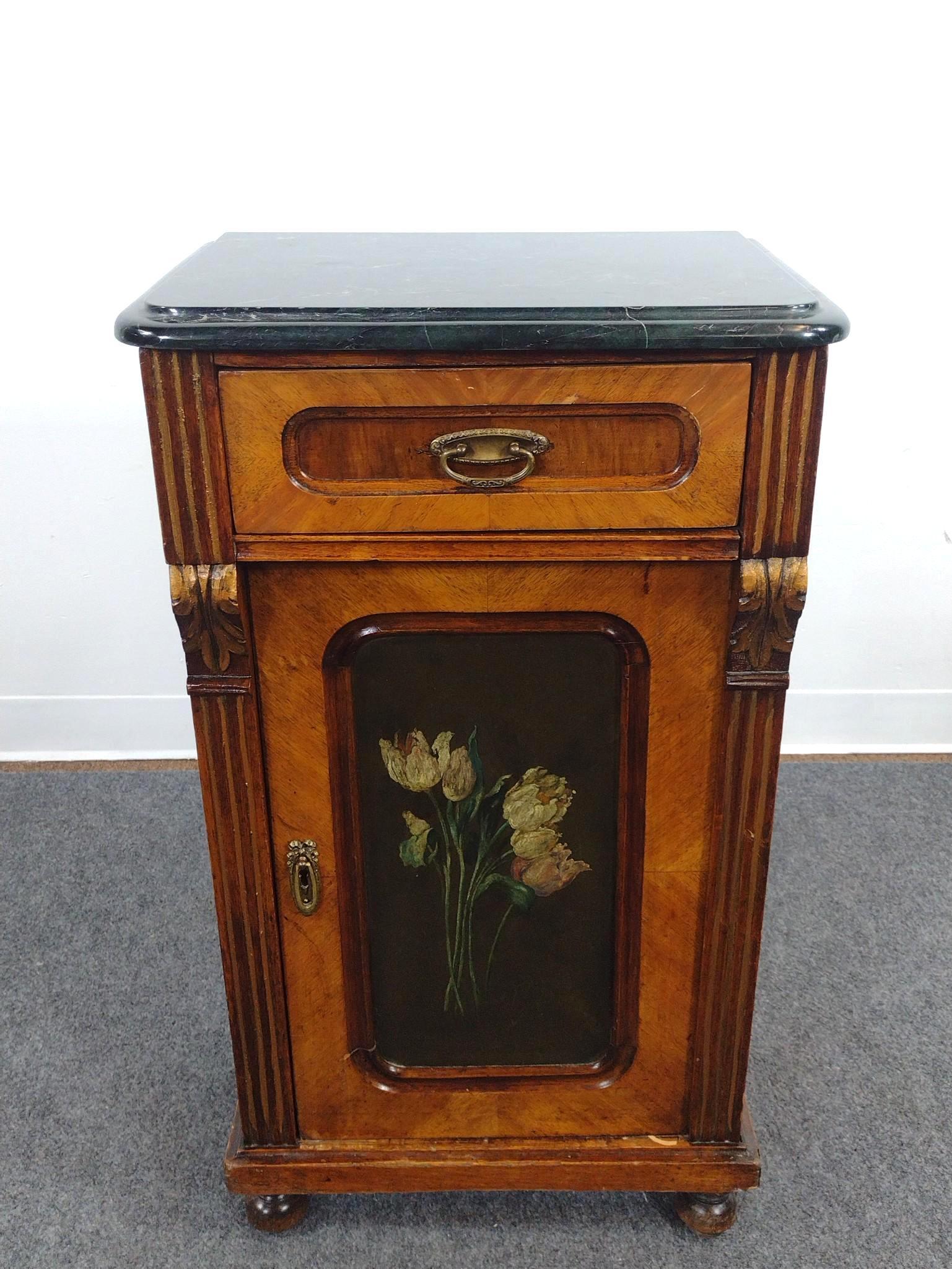 Marble Top Cabinet Flower Painted Cabinet