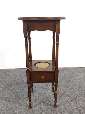 Smoking Stand with Brass Inserts. 10-1/2" wide X 10-1/2" deep X 25-1/2" high. Has some light 